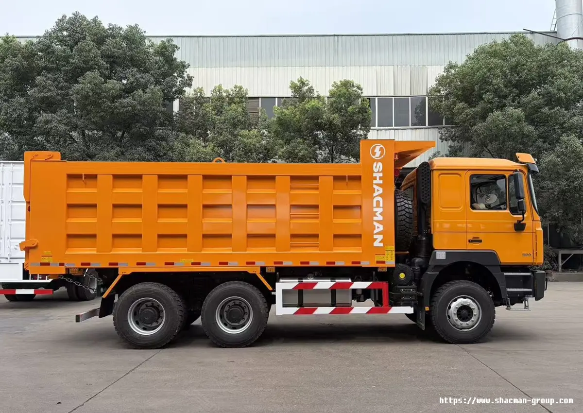 Orange SHACMAN F3000 6x4 dump truck side view for heavy duty construction