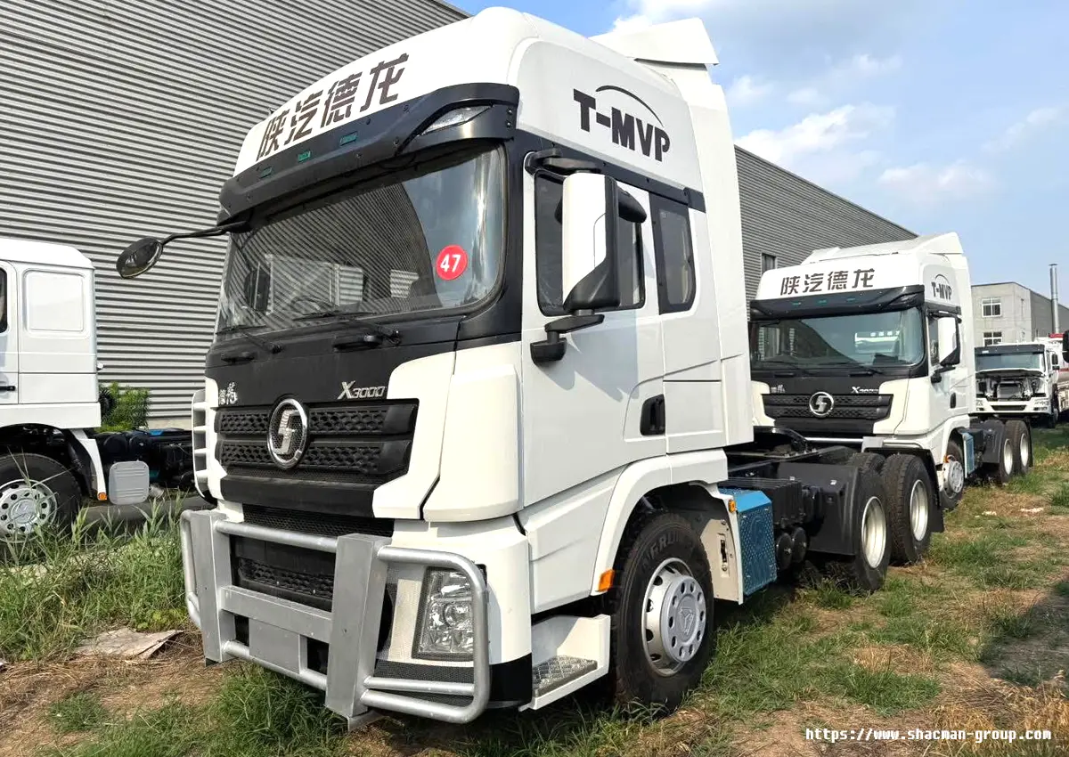 White SHACMAN X3000 6x4 tractor truck with front guard bar and T-MVP cab