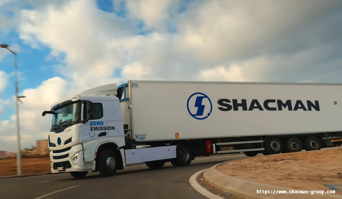 Shacman zero emission electric truck with a white box trailer
