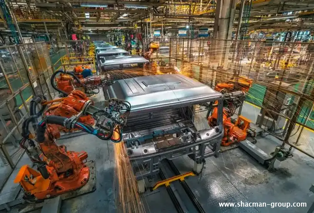 Robotic welding line for Shacman heavy truck cabs at the China factory