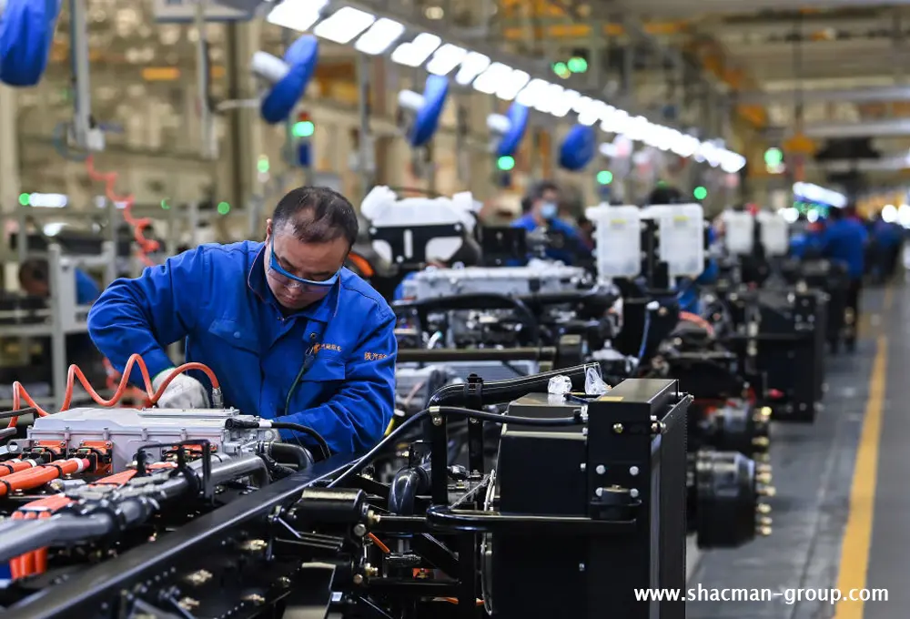 Shacman heavy truck assembly line at the China factory in Xi’an